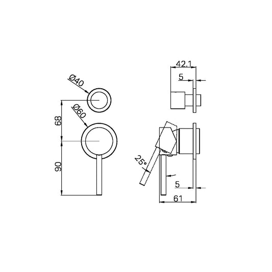 DOLCE SHOWER MIXER WITH DIVERTOR SEPARATE BACK PLATE TRIM KITS ONLY BRUSHED NICKEL