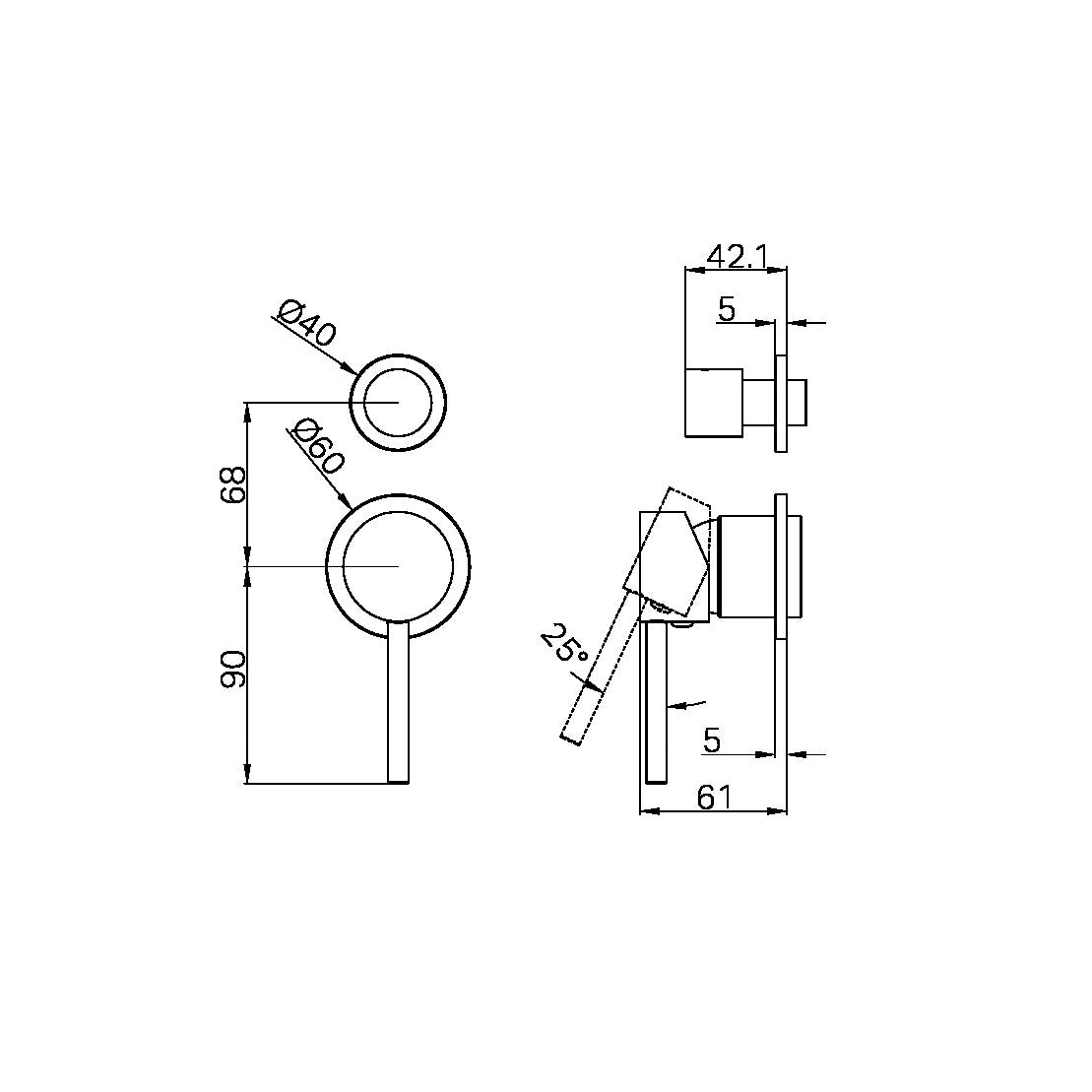DOLCE SHOWER MIXER WITH DIVERTOR SEPARATE BACK PLATE TRIM KITS ONLY GM (NR250811ETGM) BRASS