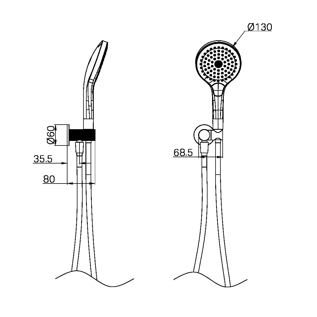OPAL SHOWER ON BRACKET WITH AIR SHOWER II BRUSHED GOLD