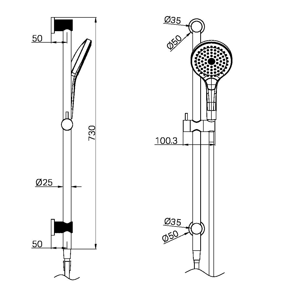 OPAL SHOWER RAIL WITH AIR SHOWER II GRAPHITE (NR251905GGR) GRAPHITE
