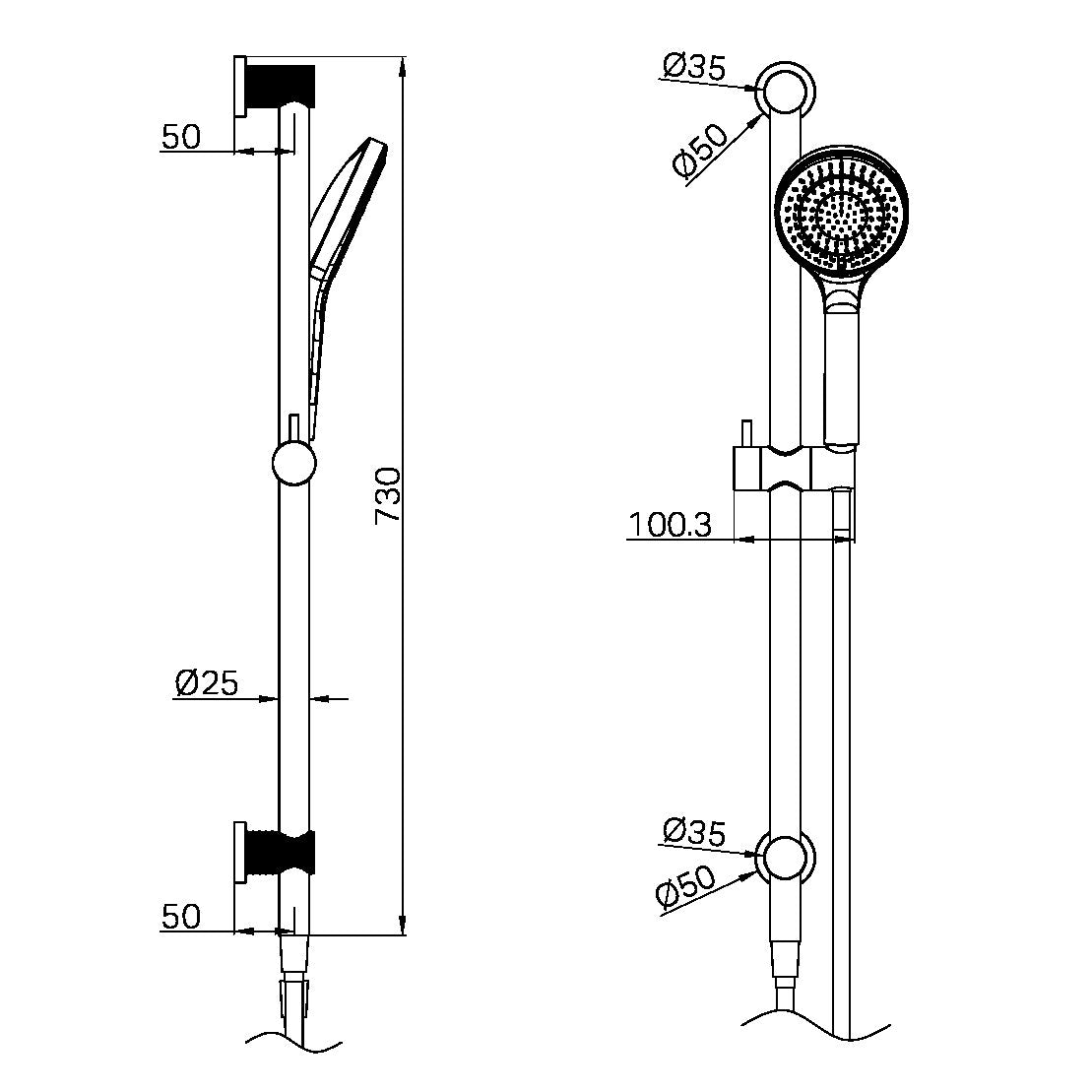 OPAL SHOWER RAIL WITH AIR SHOWER BRUSHED NICKEL
