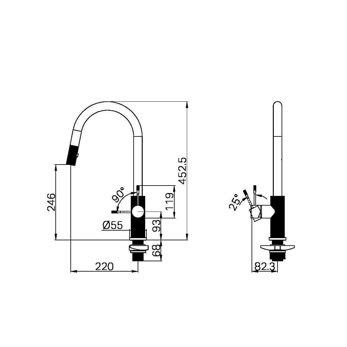 OPAL PULL OUT SINK MIXER WITH VEGIE SPRAY FUNCTION GRAPHITE (NR251908GR)
