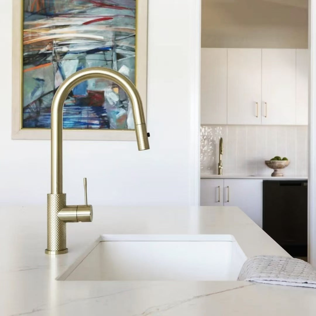 OPAL PULL OUT SINK MIXER WITH VEGIE SPRAY FUNCTION BRUSHED GOLD
