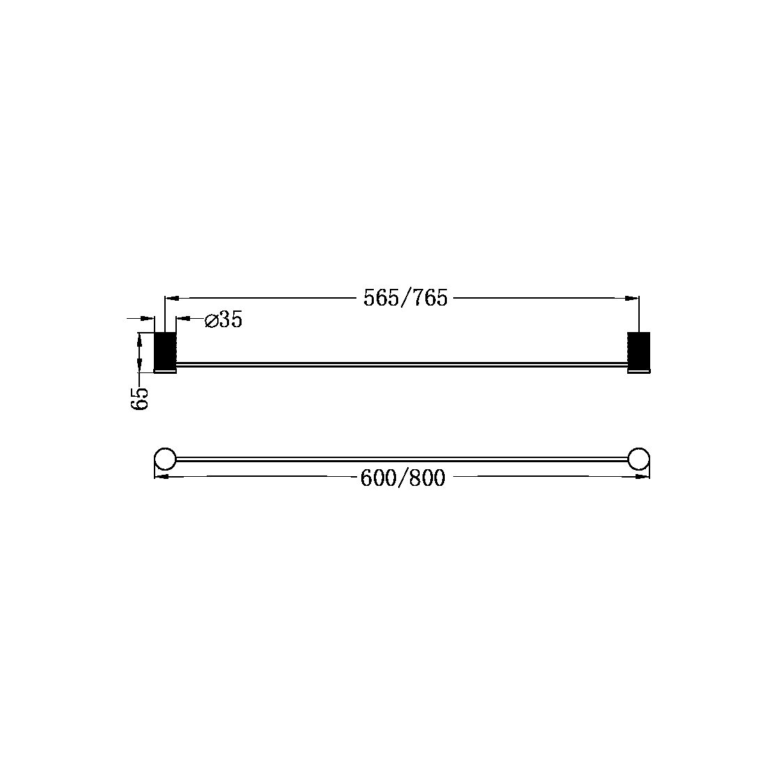 OPAL SINGLE TOWEL RAIL 600/800MM BRUSHED BRONZE