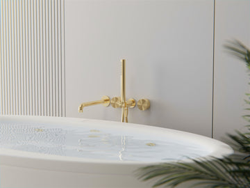 Kara Progressive Shower System Separate Plate With Spout 230/250MM Brushed Gold — Gold & Brass