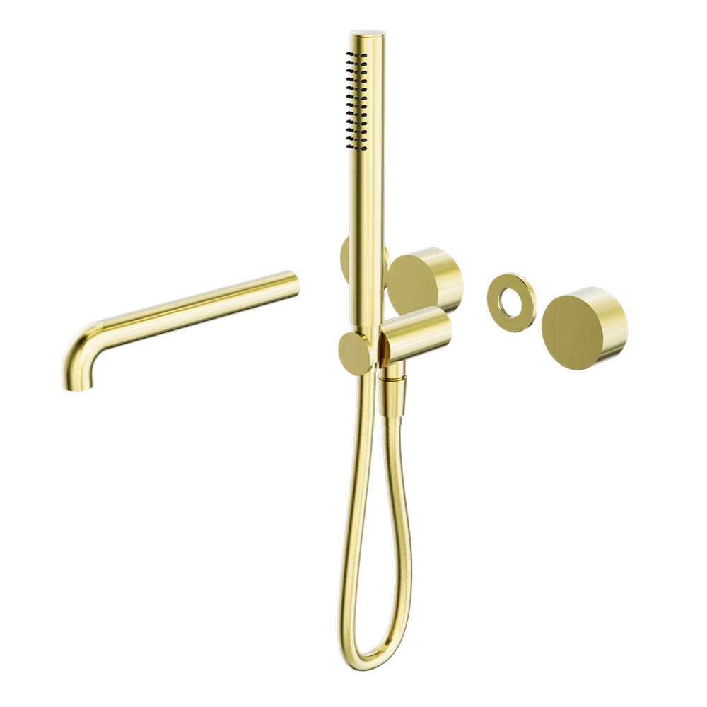 KARA PROGRESSIVE SHOWER SYSTEM SEPARATE PLATE WITH SPOUT 230/250MM TRIM KITS ONLY BRUSHED GOLD