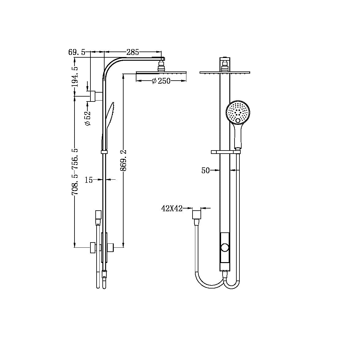 ASTRA RAIN ROUND TWIN SHOWER DOUBLE HOSE CHROME (NR281305BCH)