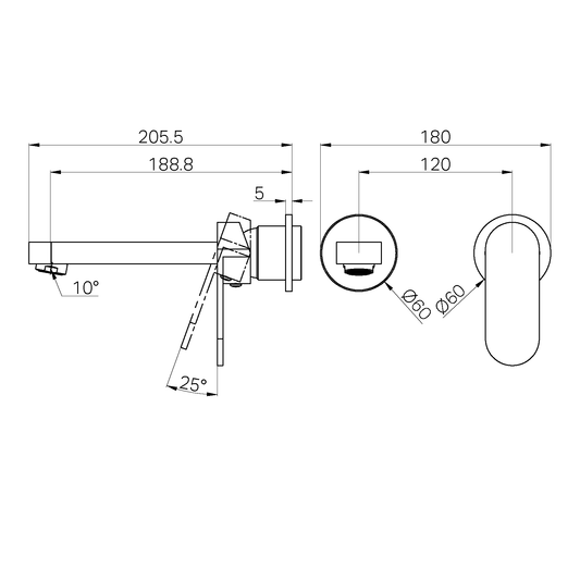ECCO WALL BASIN/BATH MIXER SEPARATE BACK PLATE 60MM TRIM KITS ONLY GUN METAL