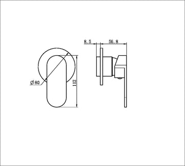Ecco Shower Mixer 80MM Round Plate Matte Black