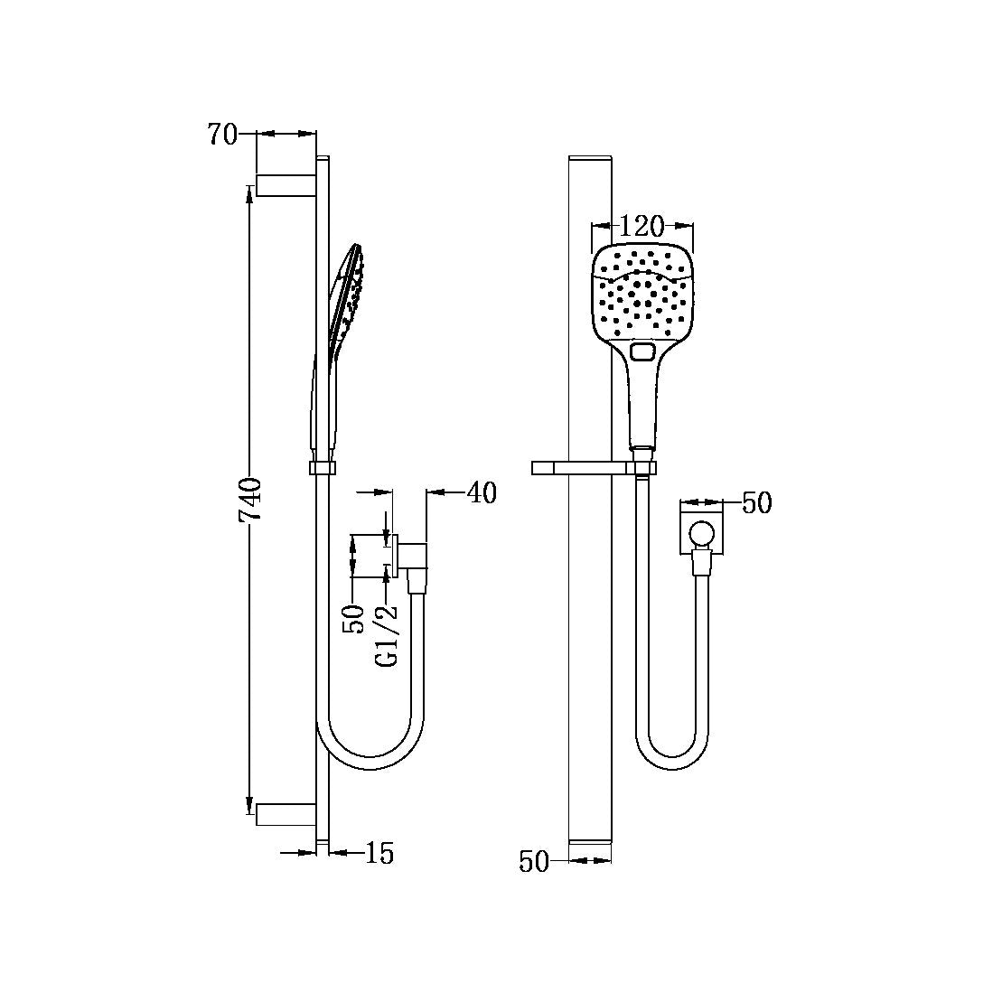 RAIN SQUARE 3 FUNCTION SHOWER RAIL CHROME (NR304CH) CHROME