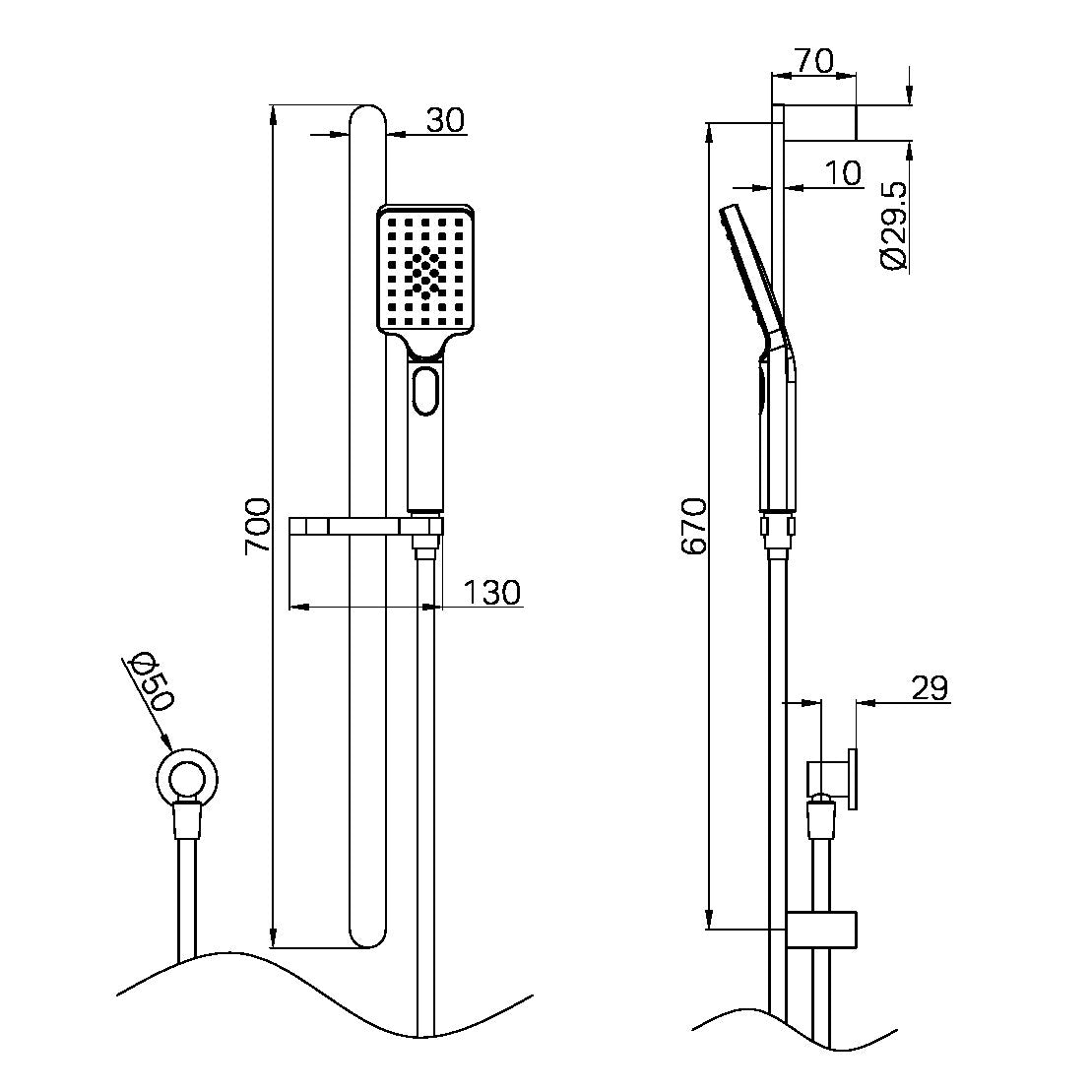 BIANCA SHOWER RAIL BRUSHED GOLD