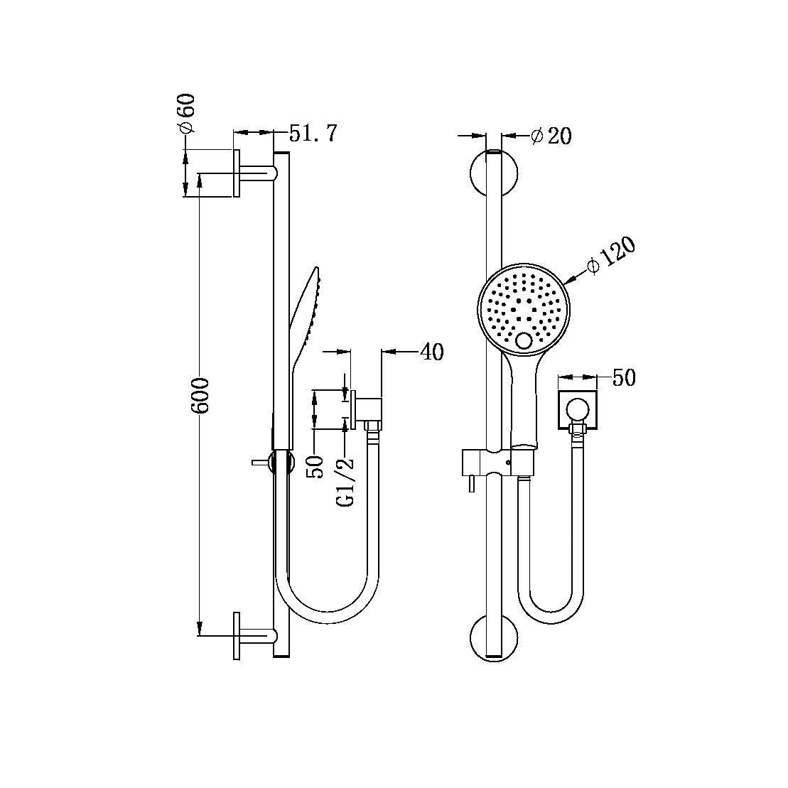 RAIN SHOWER RAIL WITH PUSH BUTTON SHOWER CH (NR310CH) CHROME