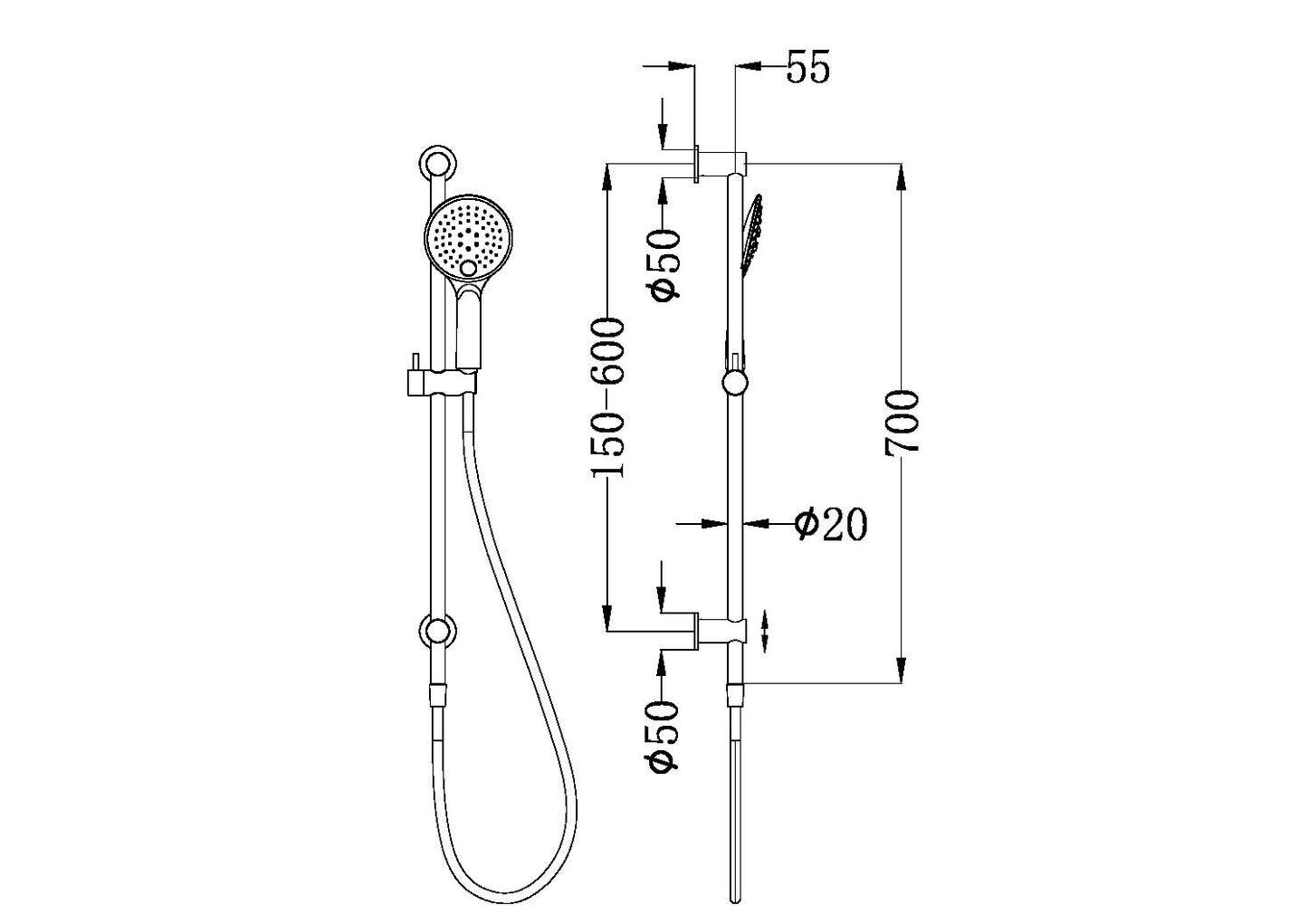 3 FUNCTION SHOWER RAIL GUN METAL GREY