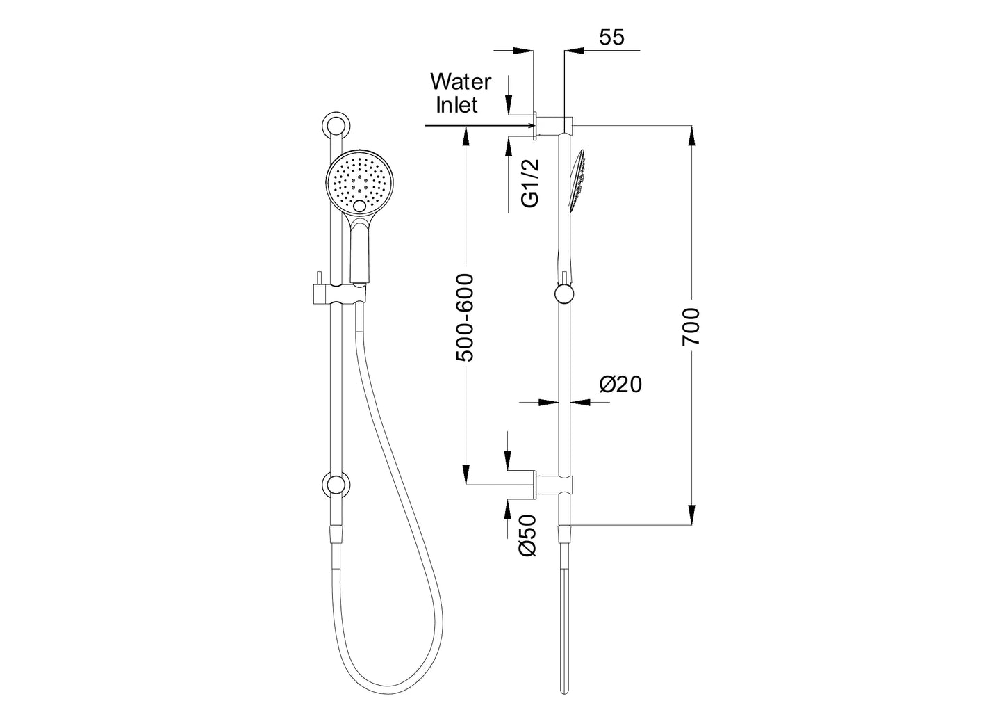3 FUNCTION SHOWER RAIL MATTE BLACK