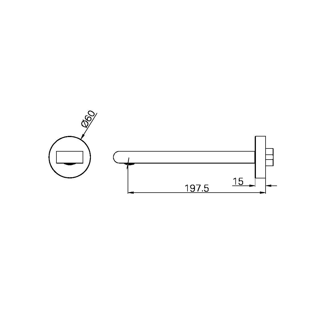 BIANCA FIXED BATH SPOUT ONLY 200MM BRUSHED NICKEL
