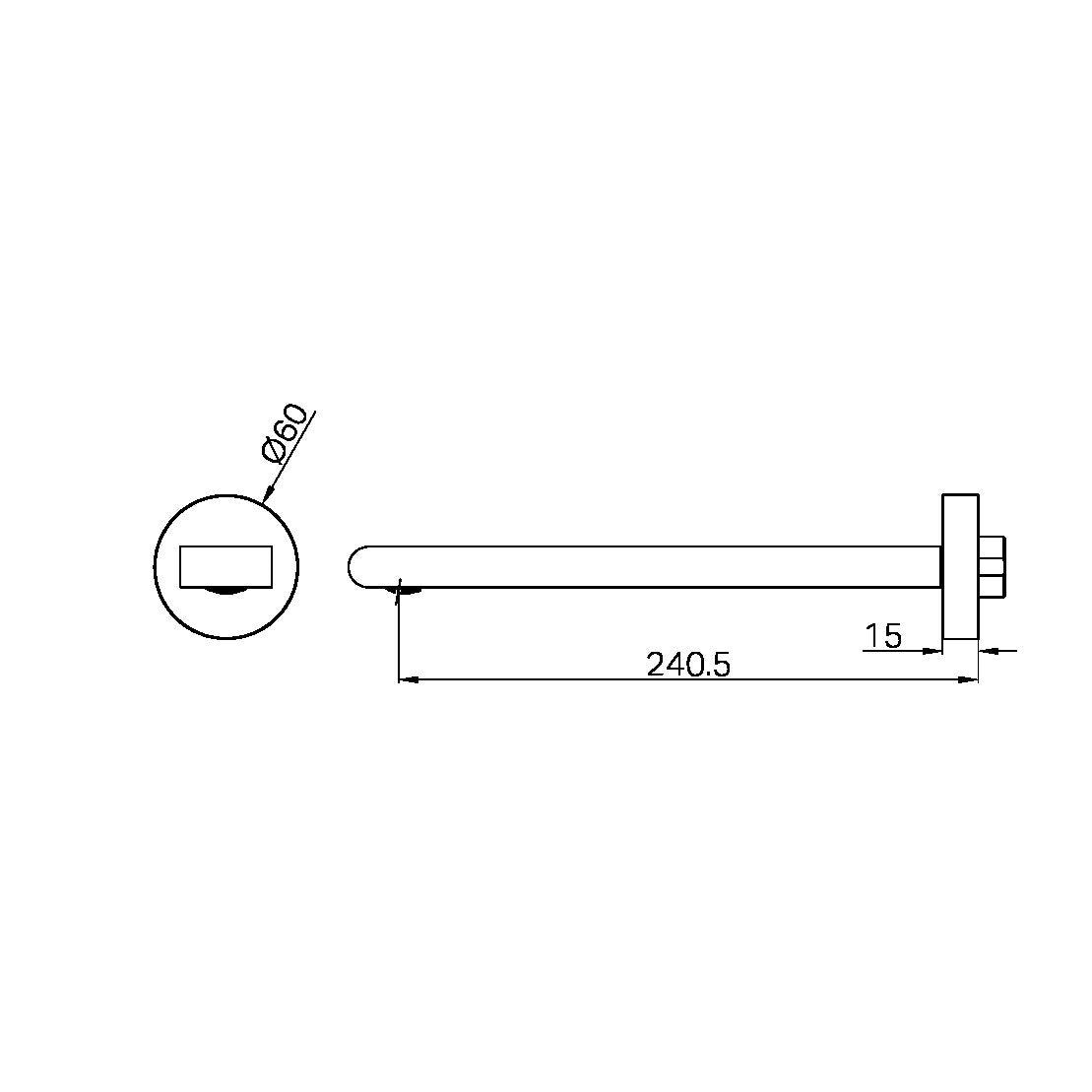 BIANCA FIXED BATH SPOUT ONLY 240MM BRUSHED NICKEL