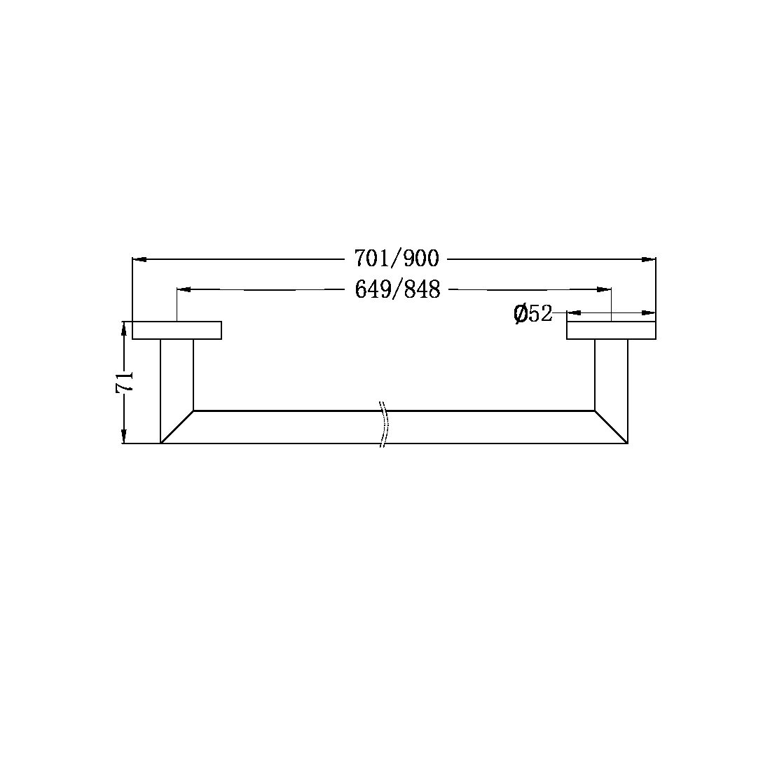 DOLCE SINGLE TOWEL RAIL 700/900MM CHROME