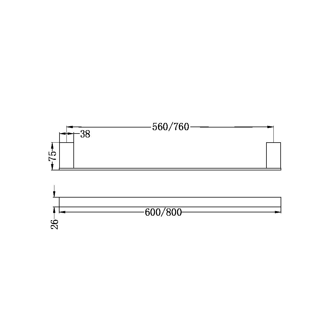CELIA SINGLE TOWEL RAIL 600/800MM BRUSHED NICKEL