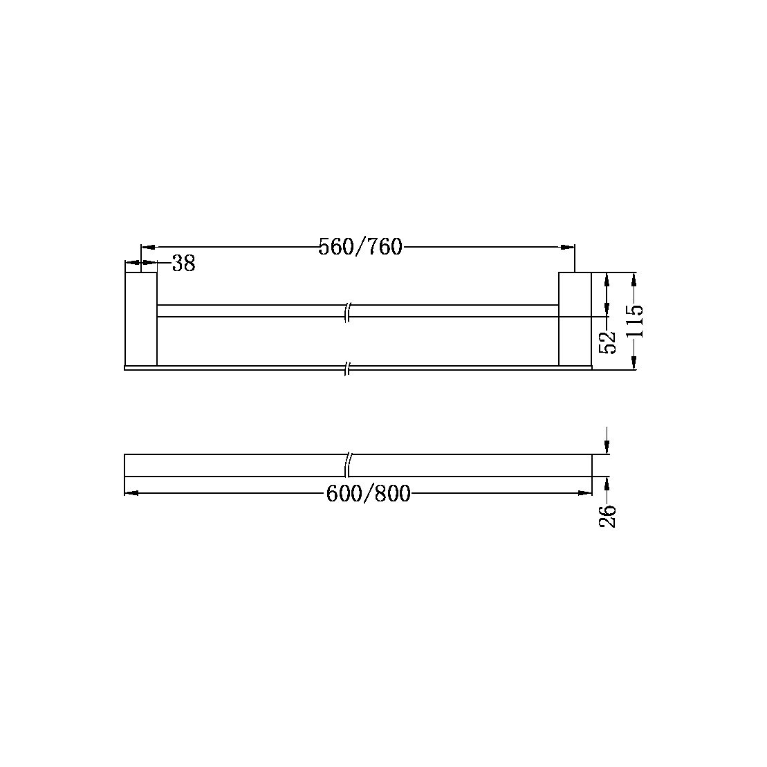 CELIA DOUBLE TOWEL RAIL 600/800MM BRUSHED NICKEL