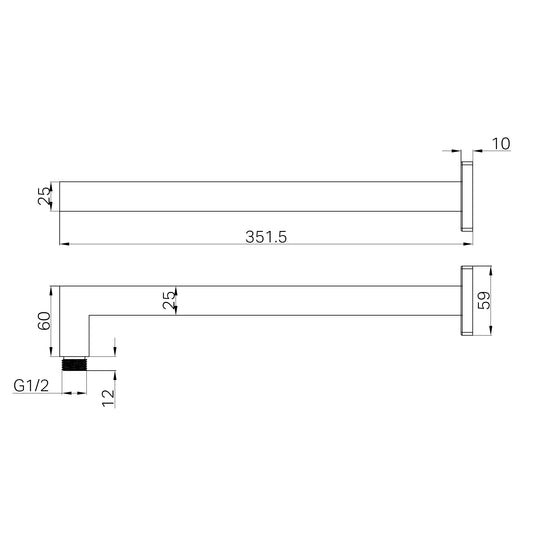 SQUARE SHOWER ARM GUN METAL