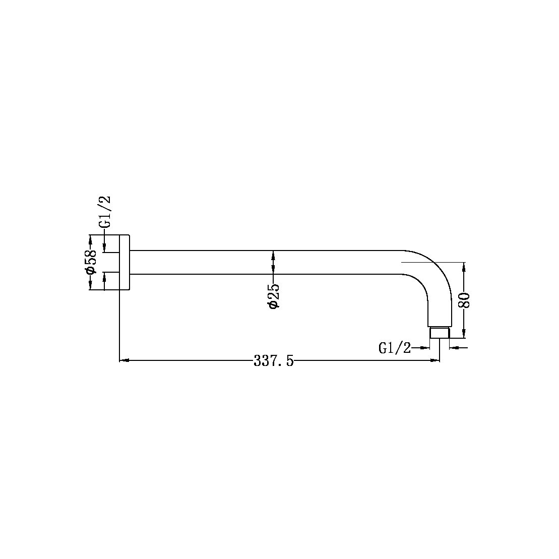 ROUND SHOWER ARM 330MM/500MM LENGTH CHROME CHROME