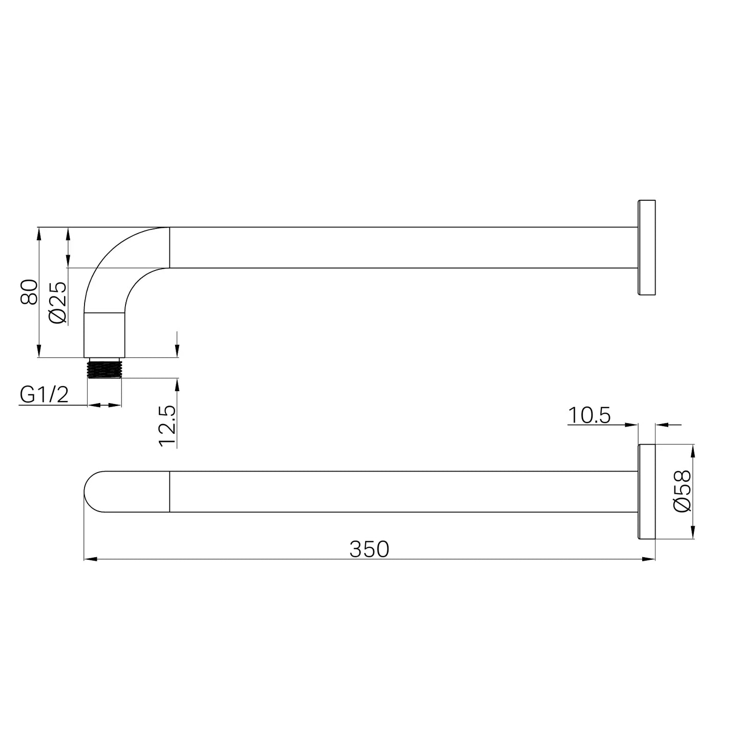Round Shower Arm 330mm Length Tumbled Antique Brass