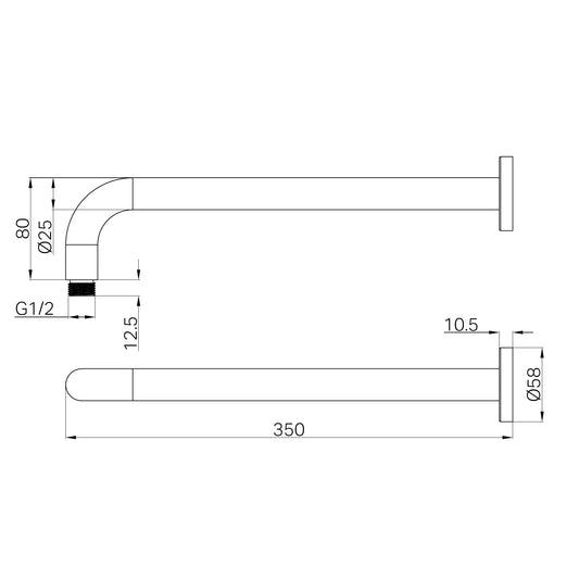Round Shower Arm 330mm Length Tumbled Antique Brass