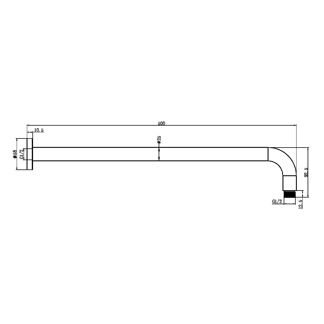 ROUND SHOWER ARM 330MM/500MM LENGTH CHROME CHROME