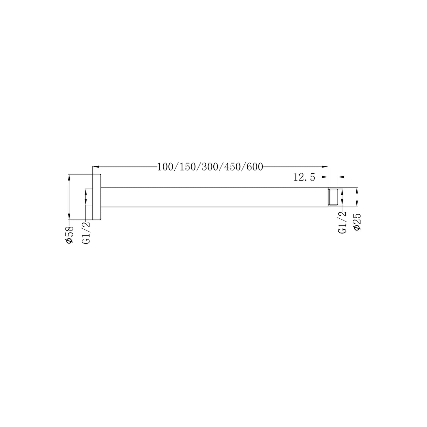 Round Ceiling Arm 450mm Length