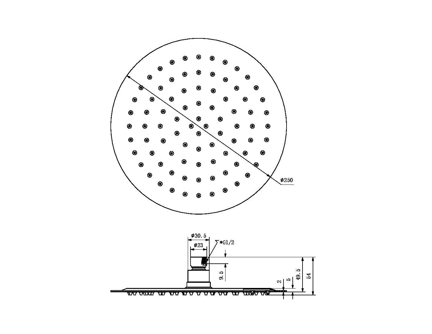 250MM ROUND STAINLESS STEEL SHOWER HEAD 4 STAR RATING BRUSHED GOLD