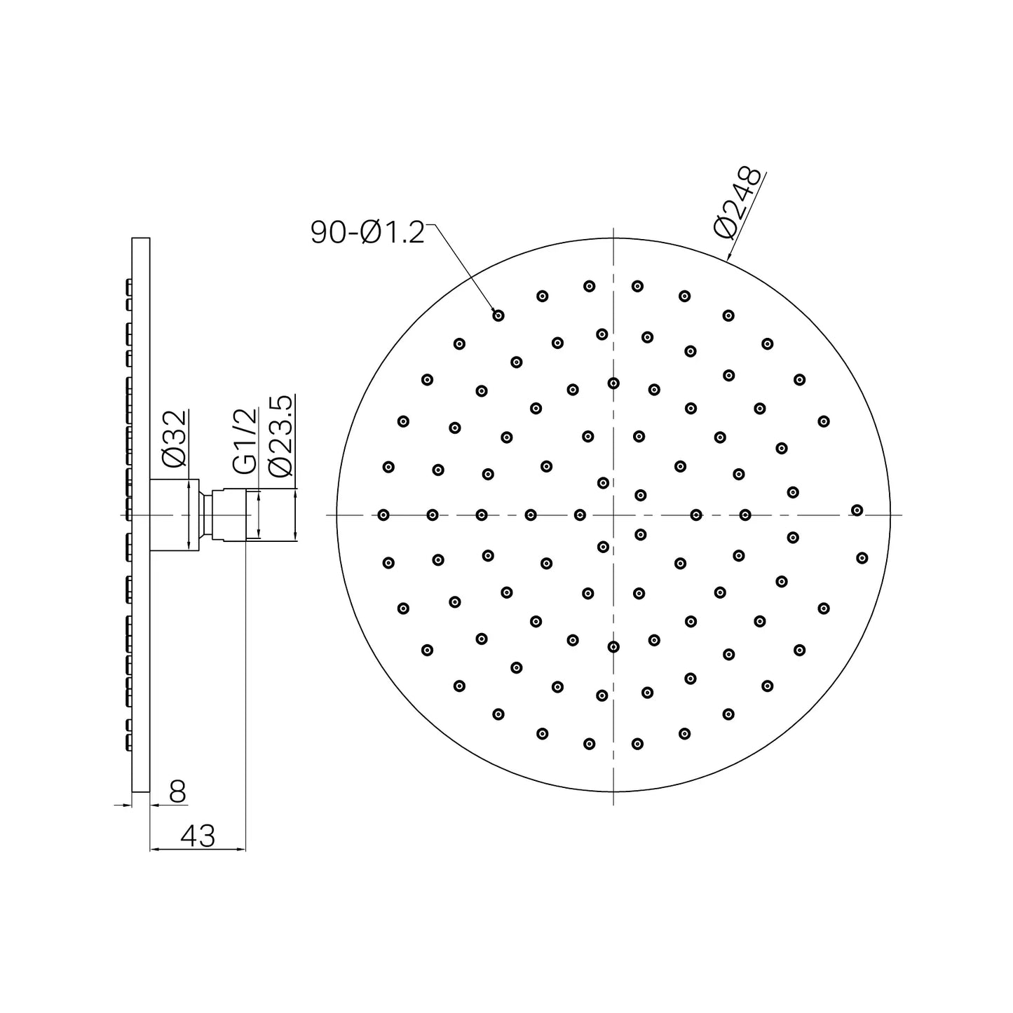 250mm Round Metal Shower Head II Rome Bronze