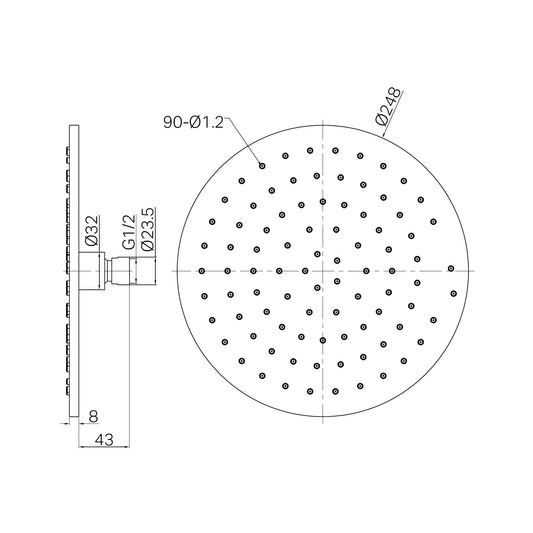 250mm Round Metal Shower Head II Rome Bronze