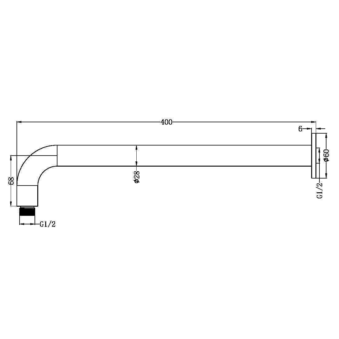 ZEN SS316L ROUND SHOWER ARM 400MM LENGTH GRAPHITE (NR509GR) GRAPHITE