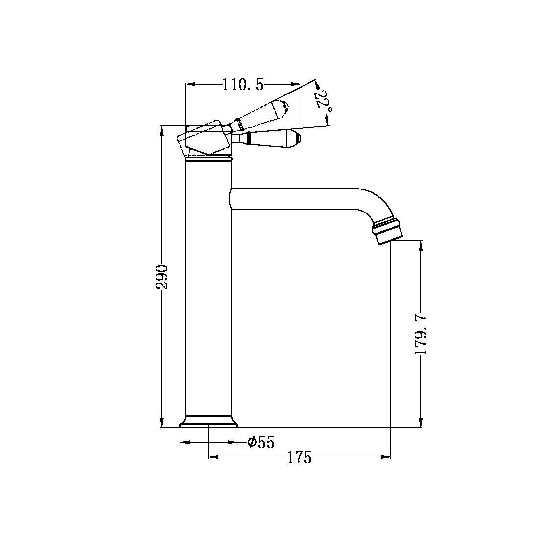 YORK STRAIGHT TALL BASIN MIXER WITH METAL LEVER CHROME