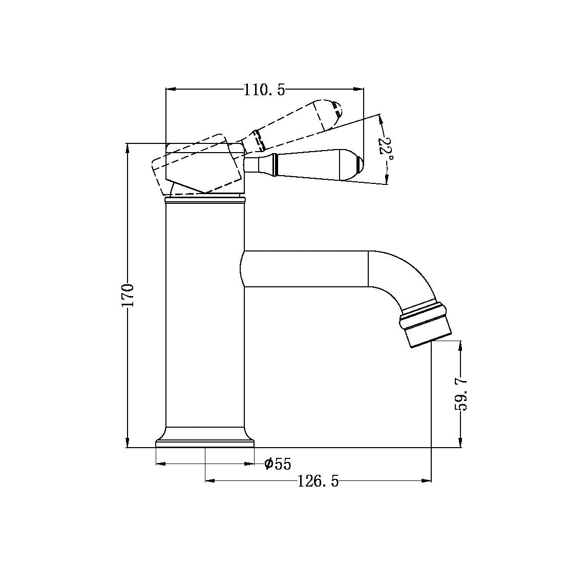YORK STRAIGHT BASIN MIXER WITH METAL LEVER AGED BRASS (NR692101B02AB) AGED BRASS