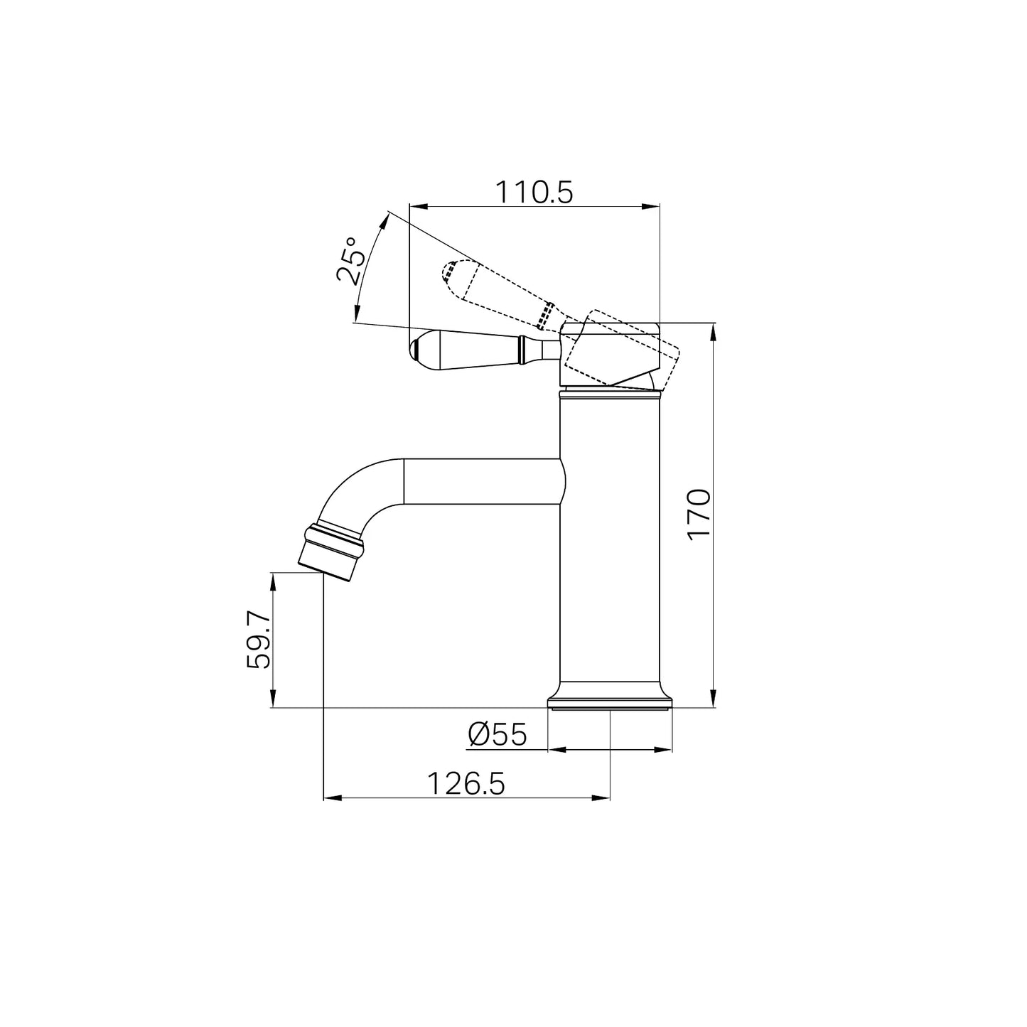 York Straight Basin Mixer With Black Porcelain Lever