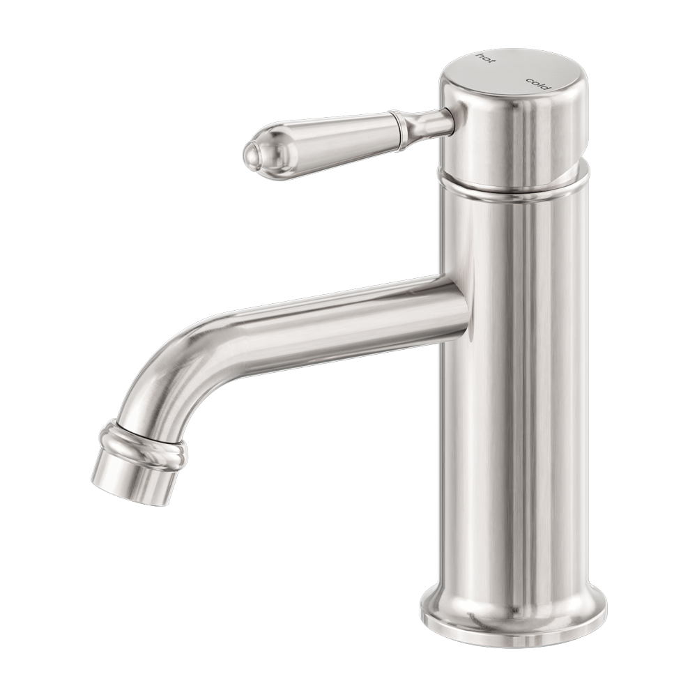 YORK STRAIGHT BASIN MIXER WITH METAL LEVER BRUSHED NICKEL