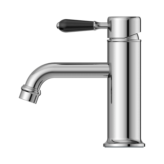 York Straight Basin Mixer With Black Porcelain Lever