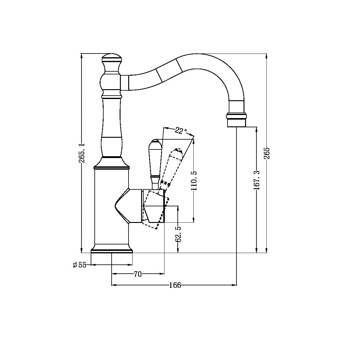 YORK BASIN MIXER HOOK SPOUT WITH METAL LEVER MATTE BLACK