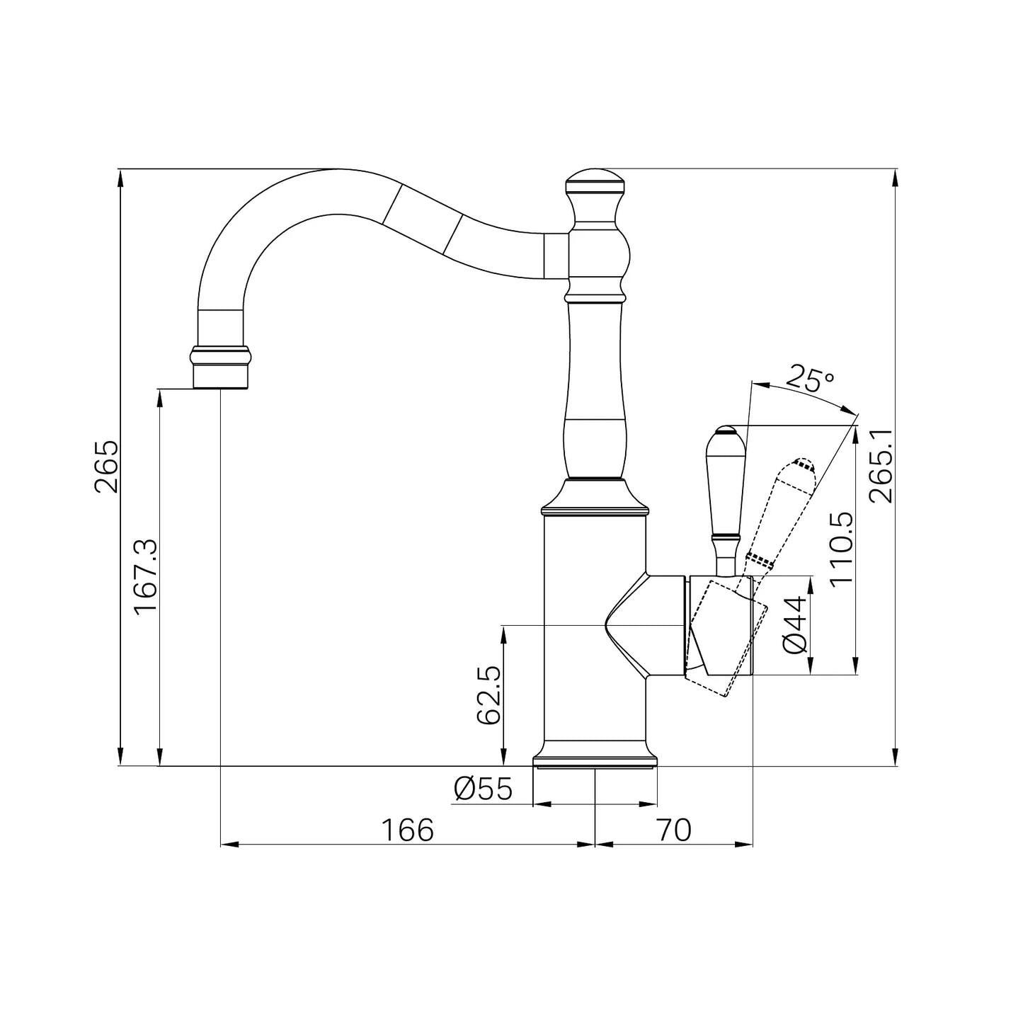 York Basin Mixer Hook Spout With Black Porcelain Lever