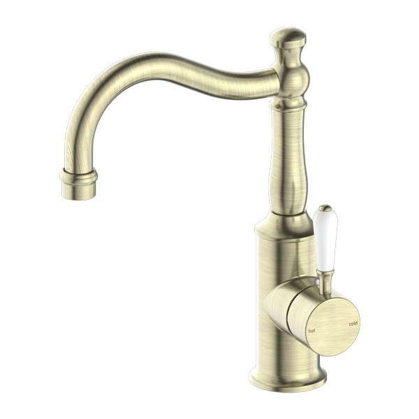 YORK BASIN MIXER HOOK SPOUT WITH AGED BRASS