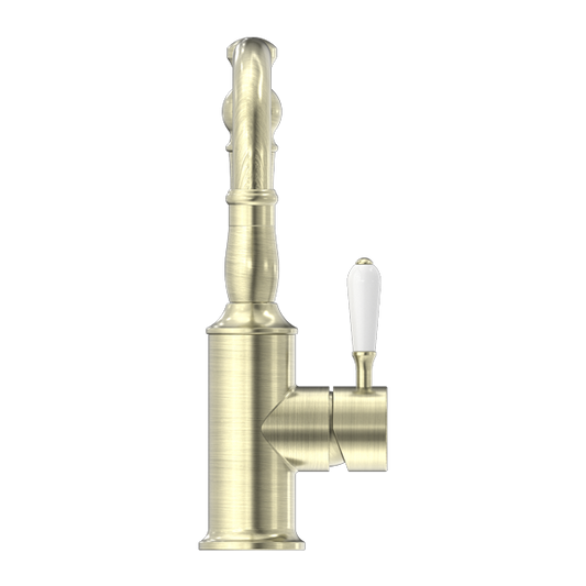 YORK BASIN MIXER HOOK SPOUT WITH AGED BRASS