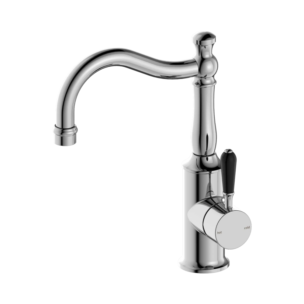 York Basin Mixer Hook Spout With Black Porcelain Lever