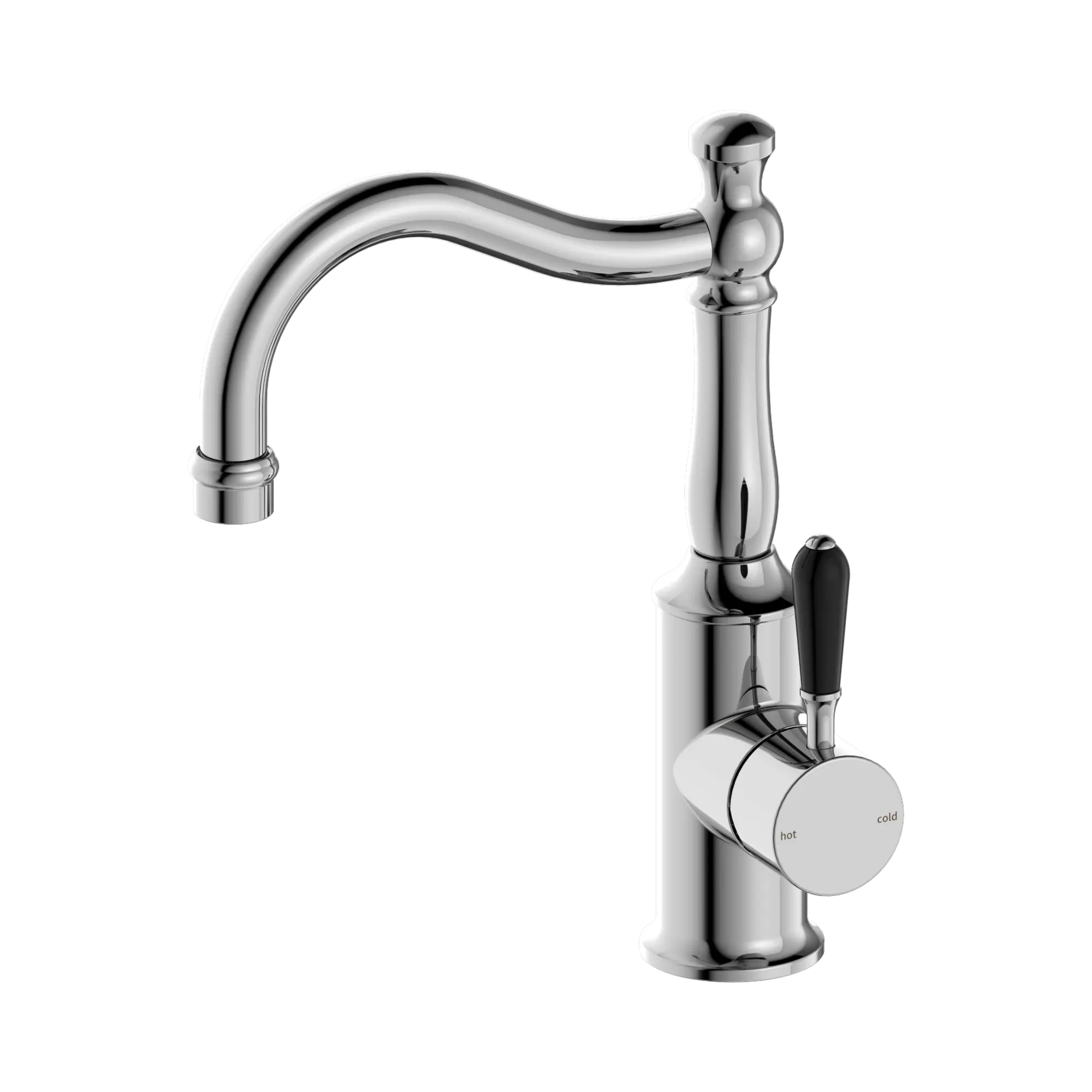 York Basin Mixer Hook Spout With Black Porcelain Lever