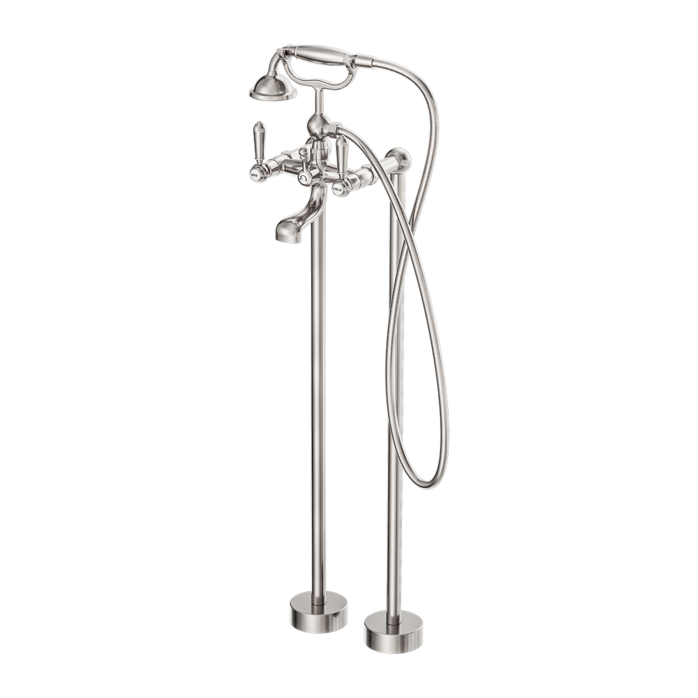 YORK FREESTANDING BATH SET WITH METAL HAND SHOWER BRUSHED NICKEL