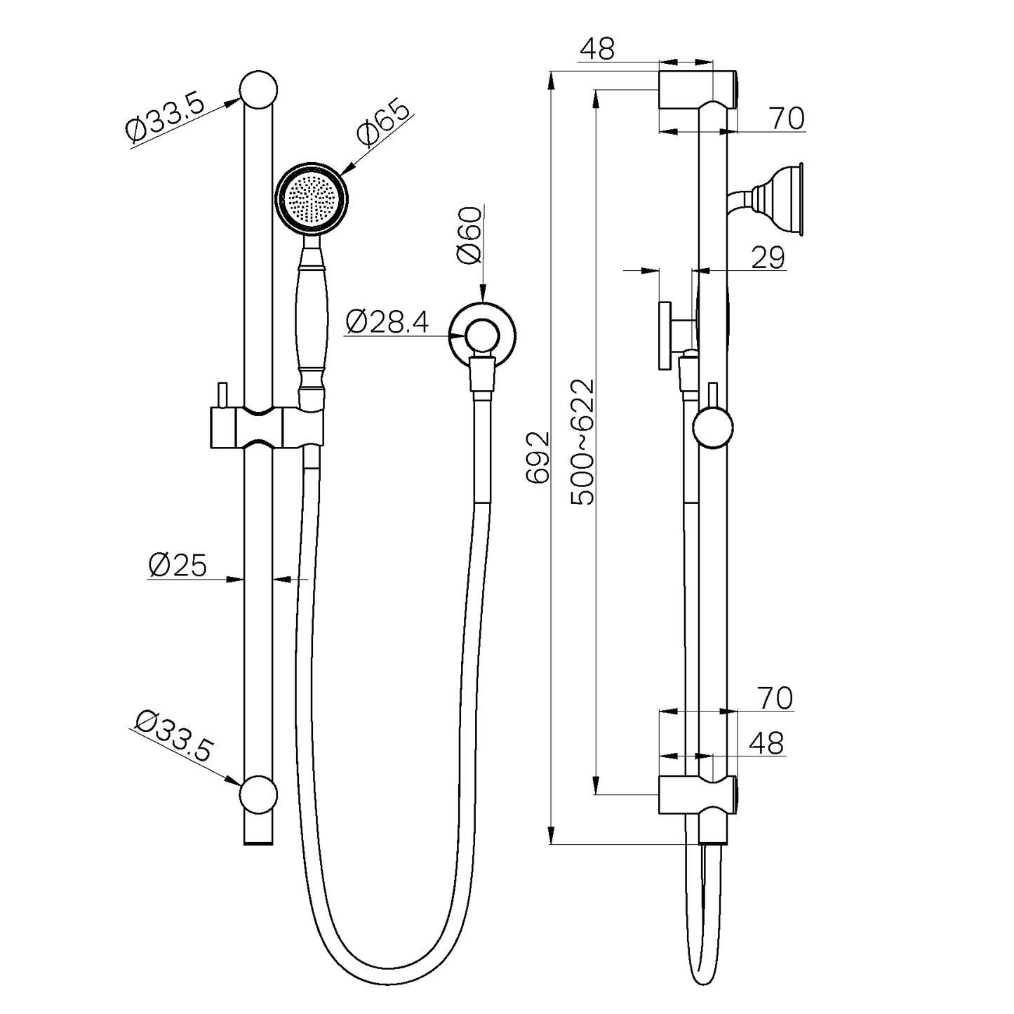 YORK SHOWER RAIL WITH METAL HAND SHOWER BRUSHED NICKEL