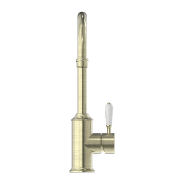 York Kitchen Mixer Gooseneck Spout With Aged Brass — Gold & Brass, Kitchen Mixers & Taps
