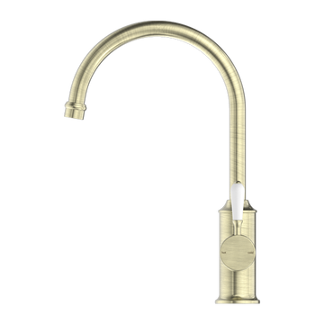 York Kitchen Mixer Gooseneck Spout With Aged Brass — Gold & Brass, Kitchen Mixers & Taps