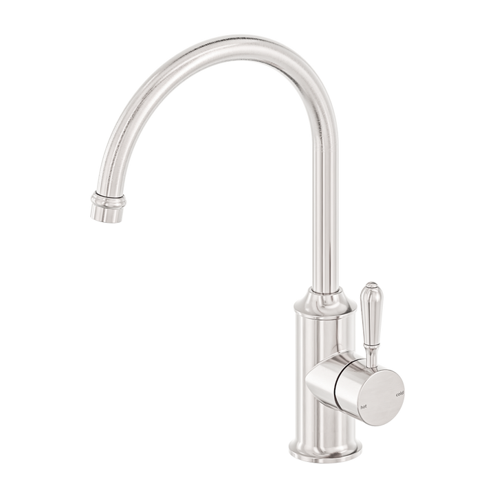 York Kitchen Mixer Gooseneck Spout With Metal Lever Brushed Nickel — Kitchen Mixers & Taps
