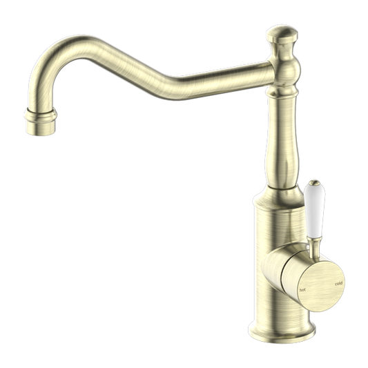 YORK KITCHEN MIXER HOOK SPOUT WITH AGED BRASS